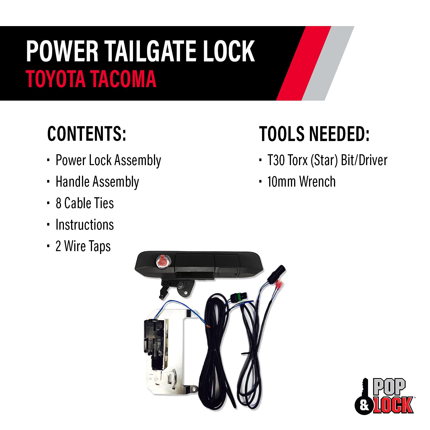 Power Tailgate Smart Lock Combo – Pop & Lock with Bolt Technology for Toyota Tacoma, Fits 2005 to 2015 Models (OEM Color Black, PL8540)