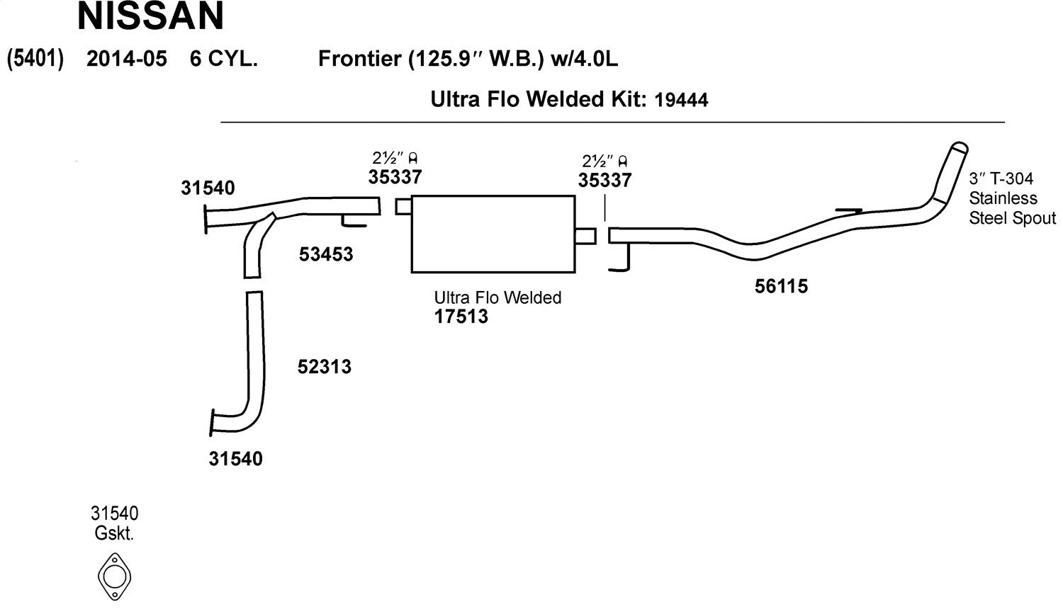 Exhaust Y Pipe Dynomax 53453 for Nissan Frontier