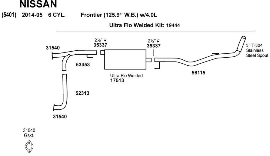 Exhaust Y Pipe Dynomax 53453 for Nissan Frontier