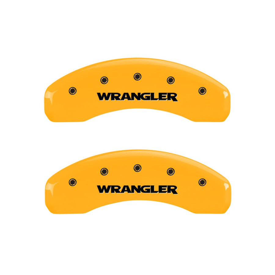 Caliper Covers MGP 42007SWRGYL, Set of 4 (Yellow Engraved Front and Rear: Wrangler Powder Coat Finish Black Characters)