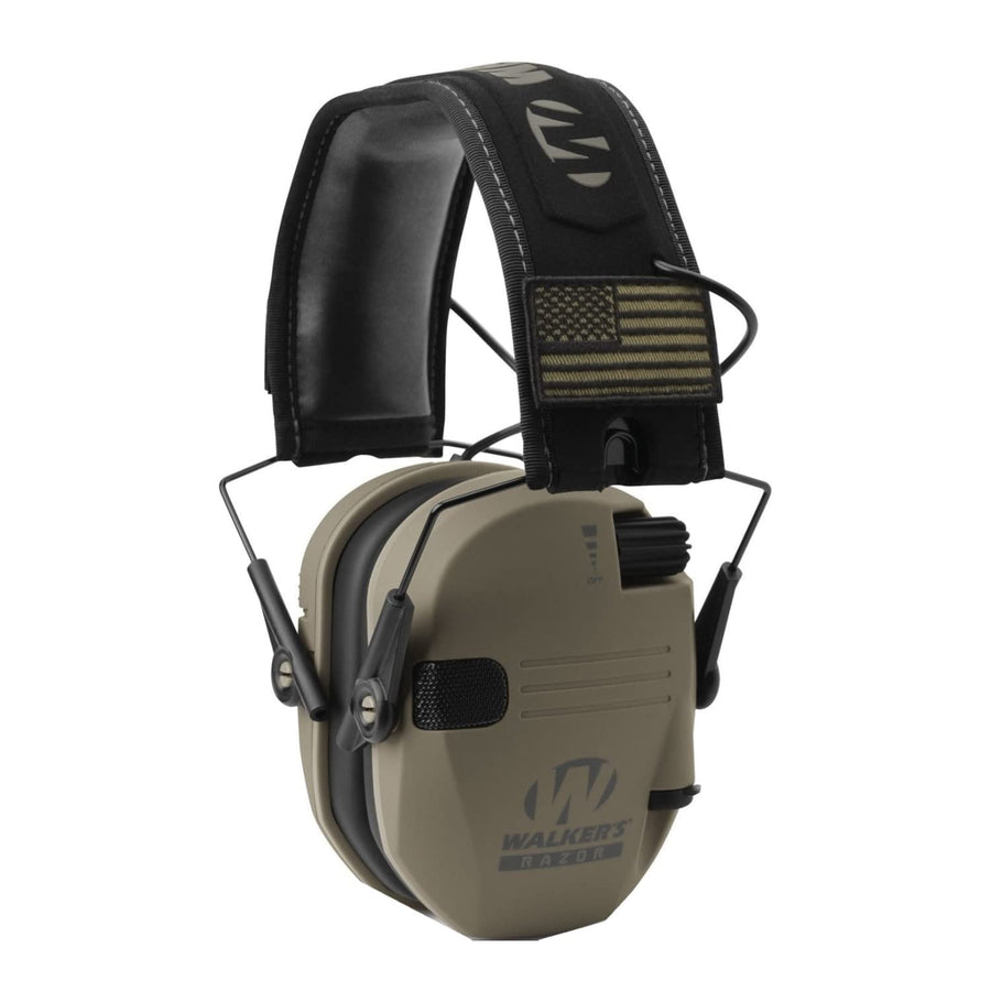 Walkers Razor Slim Shooter Electronic Ear Protection Folding Muffs, Tan Patriot