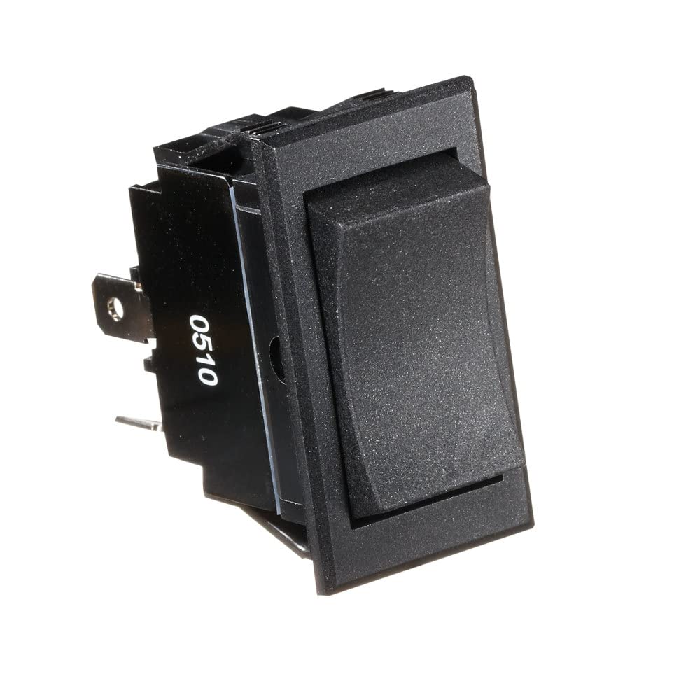 Rocker Switch RV Designer S221, 20 Amp, 4 Terminals, Momentary On / Off / Momentary On, DPDT, Black, DC Electrical