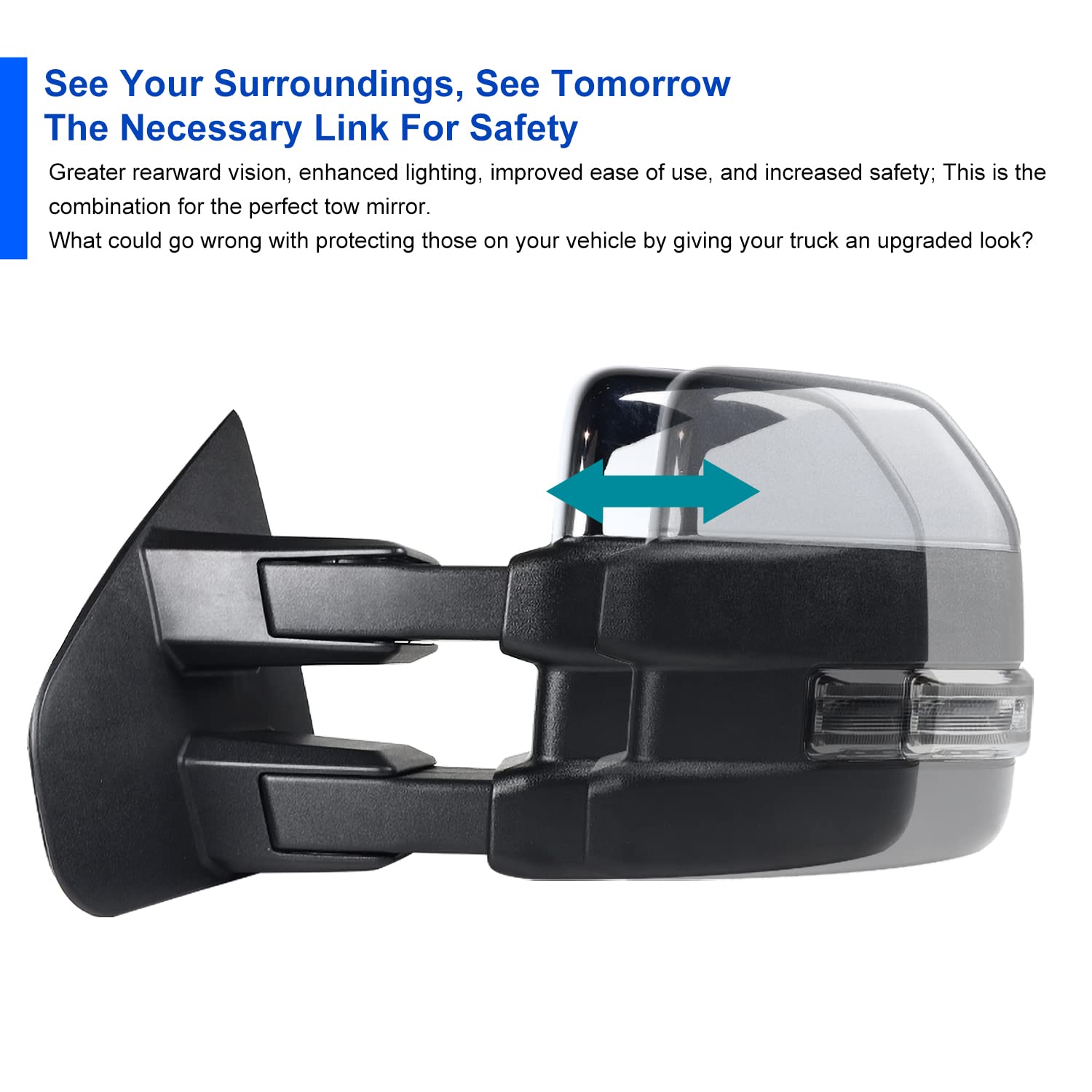 Power Spec-D Tuning Heated Chrome ABS Towing Mirrors Smoke LED Signal Compatible with Ford F150 2004-2006