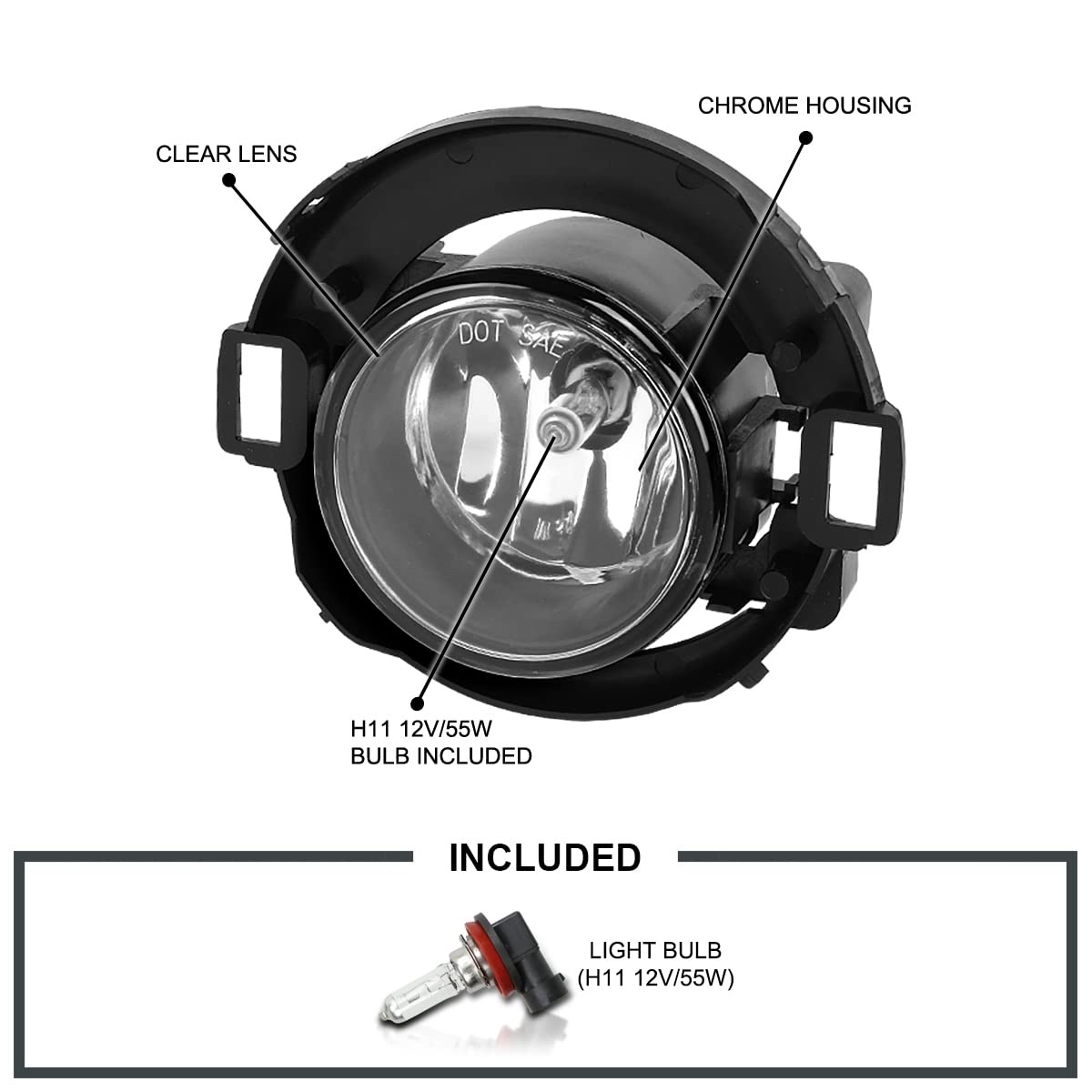 Fog Lights Spec-D Tuning Front Bumper Driving Lamps+Switch Compatible with Nissan Xterra 2005-2015, 2008-2019 Frontier, L+R Pair Assembly