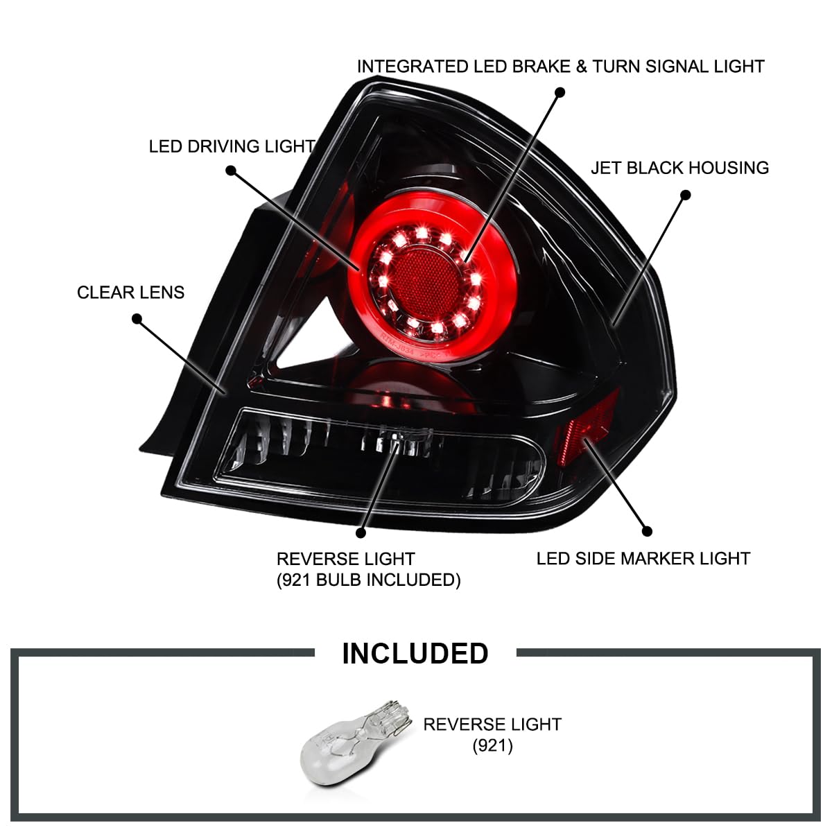 Jet Black Housing SPEC-D TUNING Red LED Bar Tail Lights Compatible with 2006-2013 Chevy Impala, 2014-2016 Chevy Impala Limited, Left + Right Pair Assembly