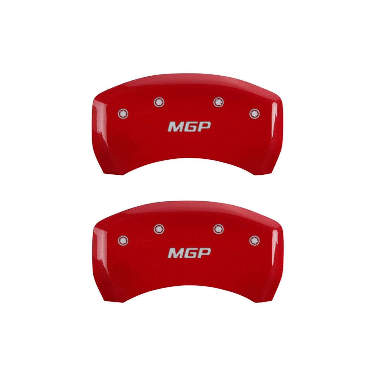 Caliper Covers MGP 23202SMGPRD Red Powder Coat Finish Front and Rear Caliper Cover, Set of 4 (MGP Silver Characters, Engraved)
