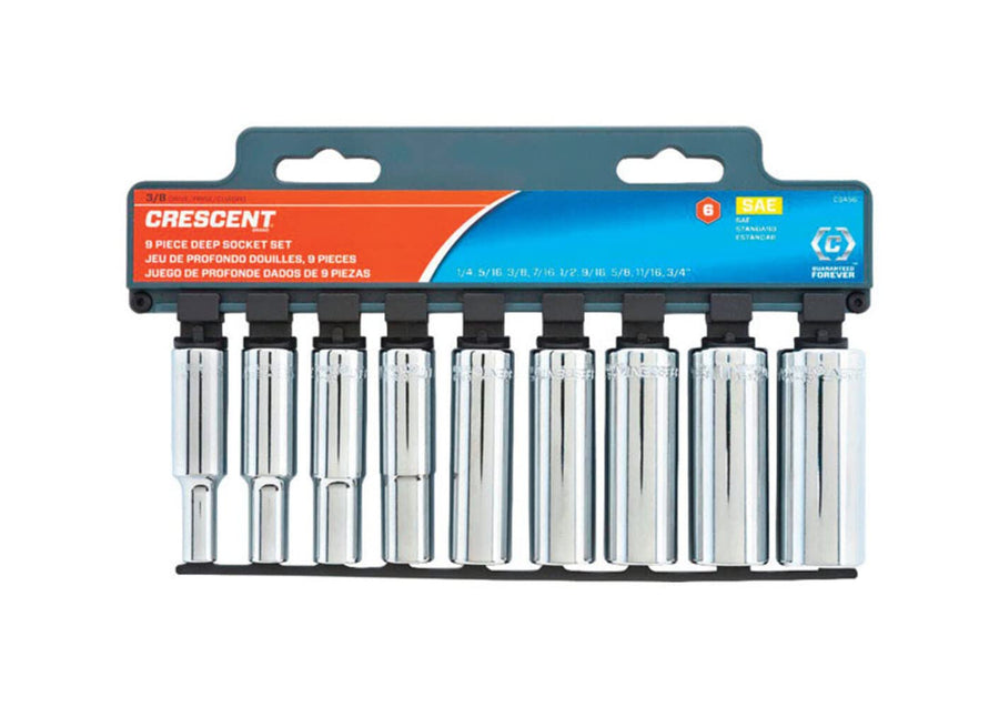 Apex Tool Group 0.37 in. Drive CSAS6N 6 Point SAE Deep Socket Set44; Nickel Chrome - 9 Piece