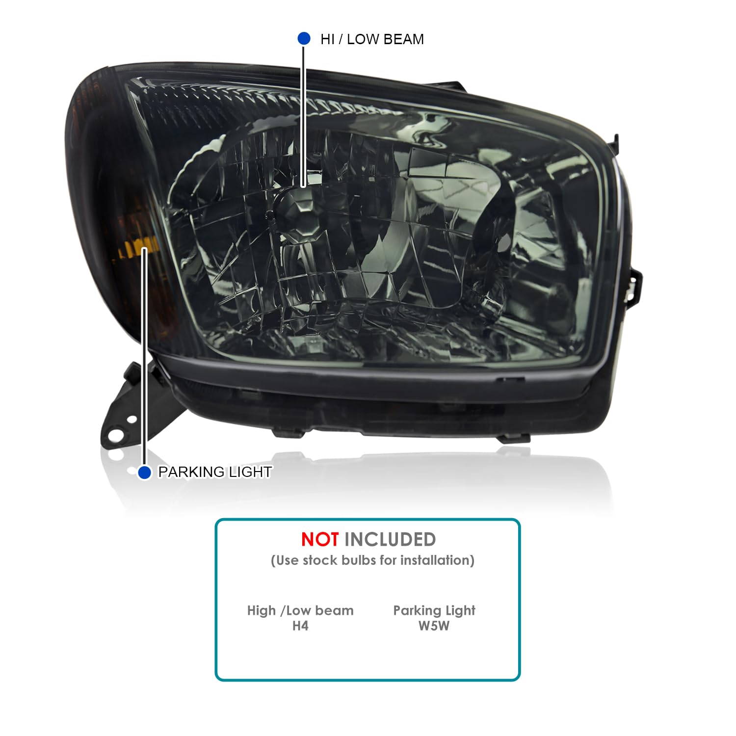 Smoke Spec-D Tuning Headlights Compatible with 2001-2003 Toyota RAV4, Left + Right Pair Headlamps Assembly