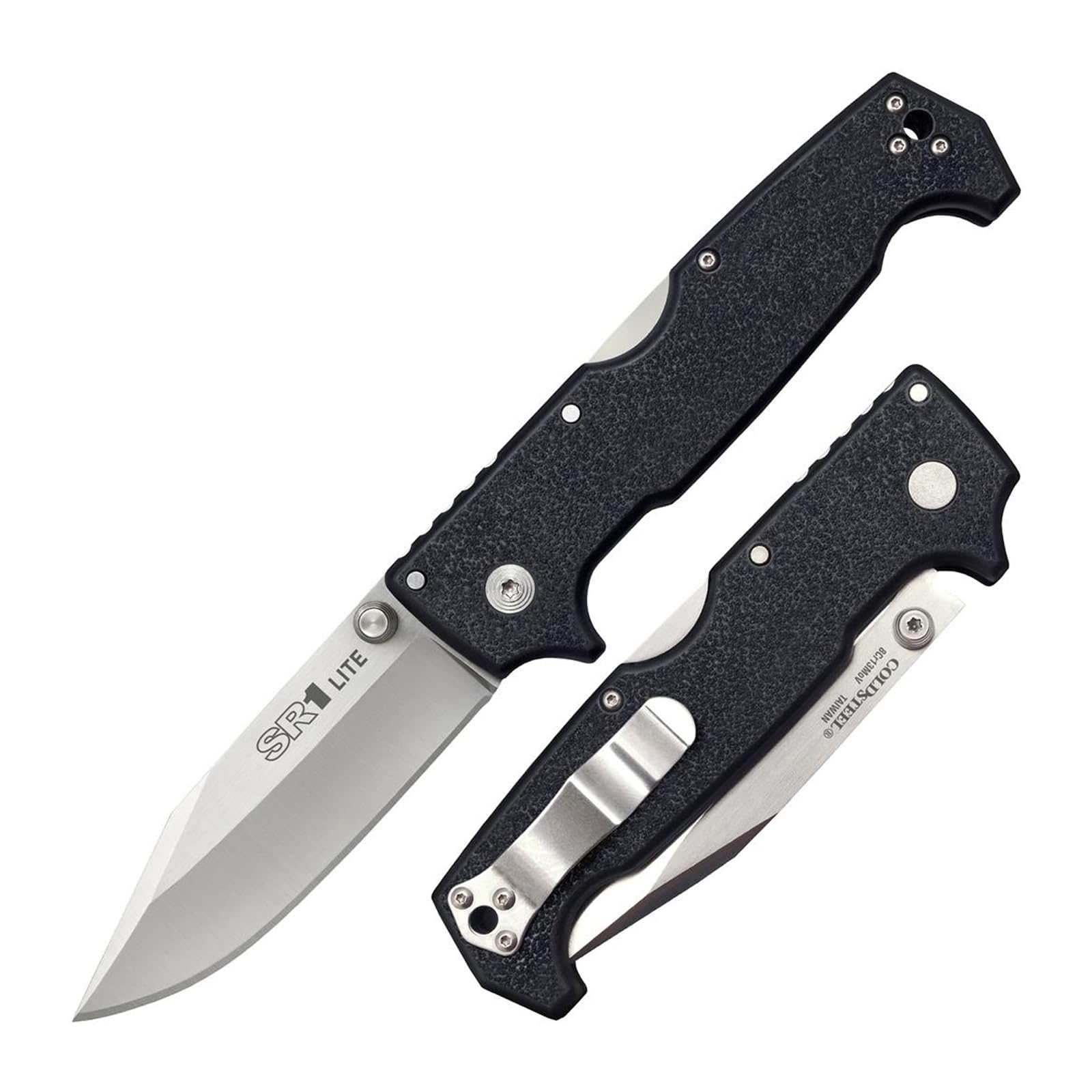 SR1 Lite Cold Steel 8Cr14MoV Steel 4" Clip Point Blade Griv-Ex Handle Folding Knife with Tri-Ad Locking Mechanism, Boxed
