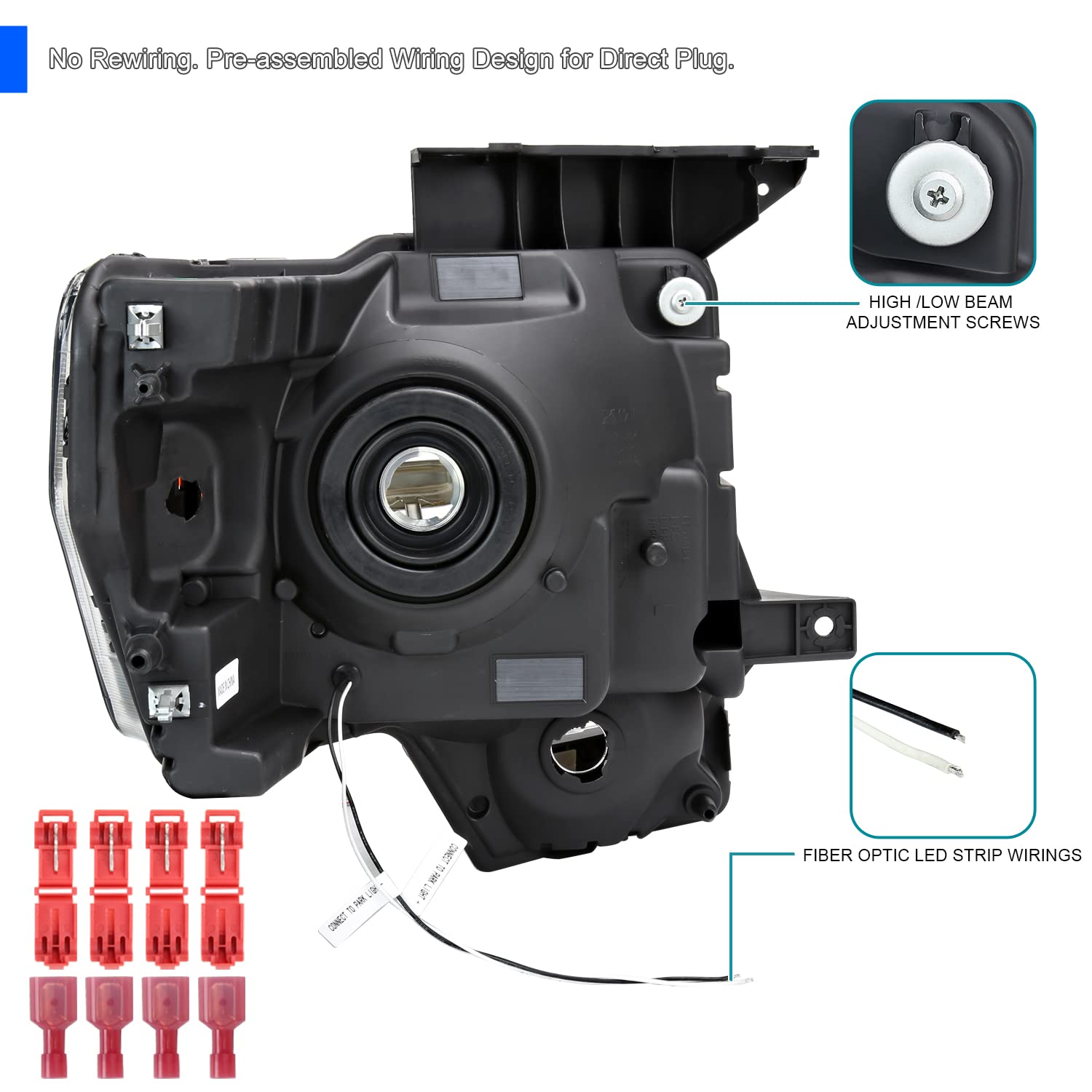Black LED Tube Headlights SPEC-D TUNING Compatible with 2009-2014 Ford F150 F-150, Left + Right Pair Headlamps Assembly