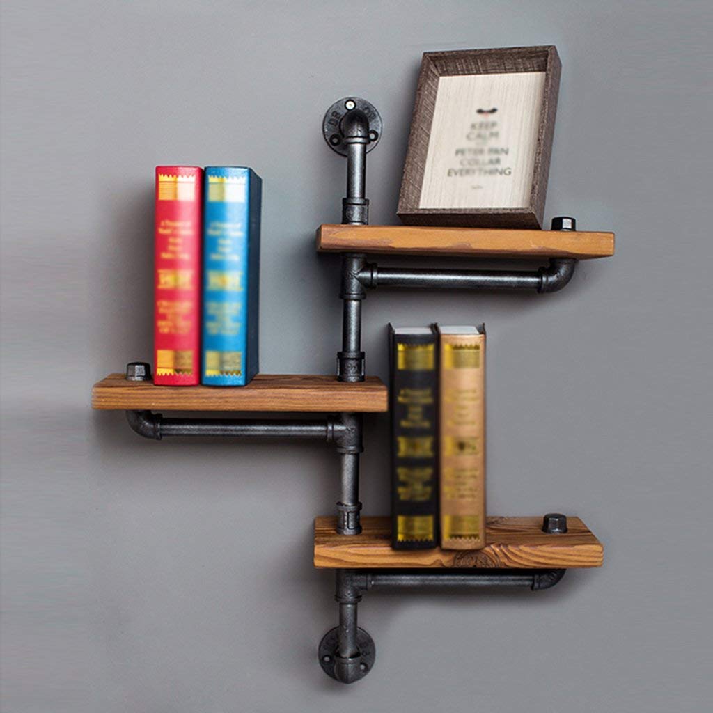 Vintage Iron YIMJ Coat Rack Water Pipe Wall Mount Art with Wood Board Shelf Vintage Bookshelf Kitchen Shelf, c