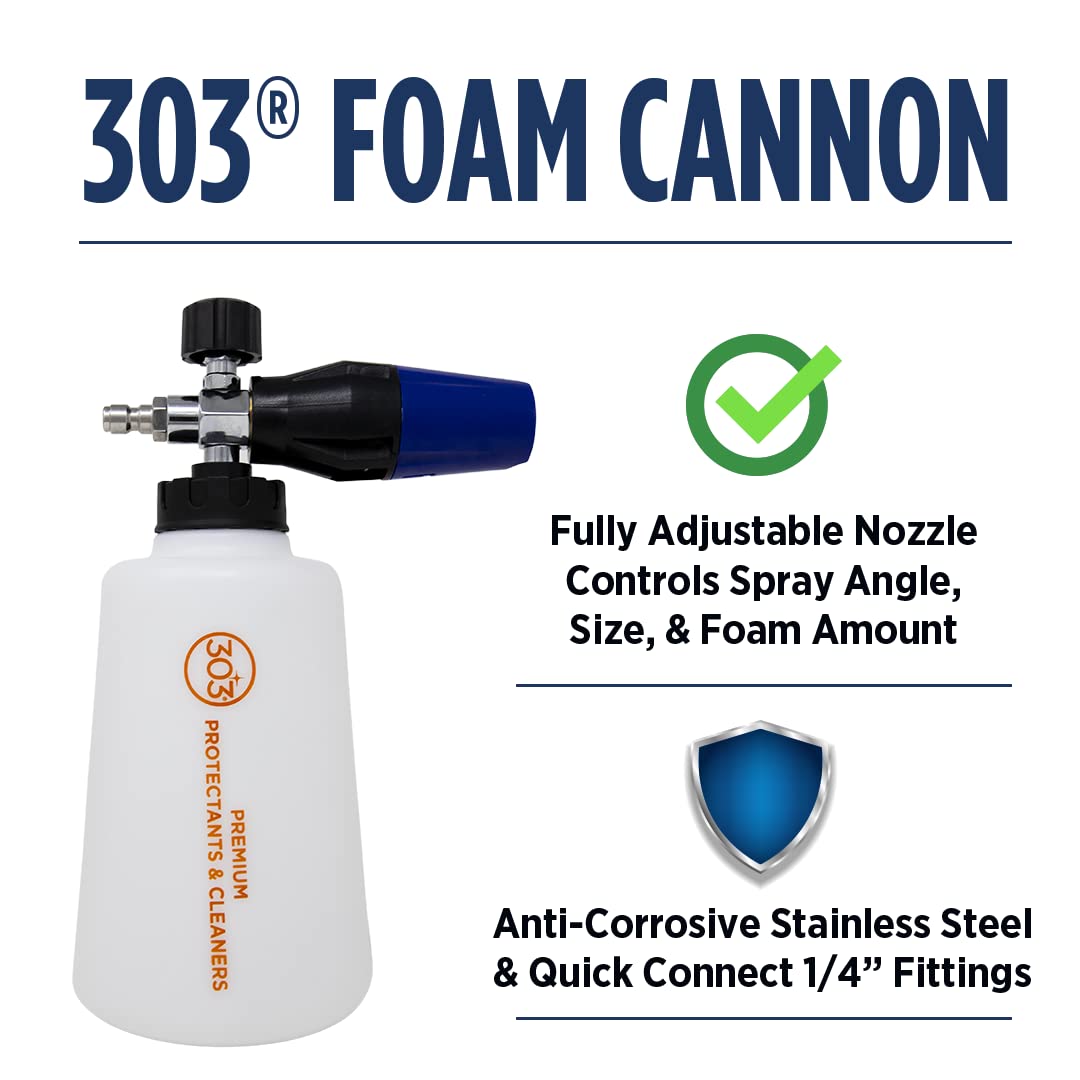 Foam Cannon 303 Products for Pressure Washer, Heavy Duty Foam Gun with Anti-Corrosive Stainless-Steel Fitting & Adjustable Foam Spray for Car Wash & Detailing, 2L Reservoir (39030)
