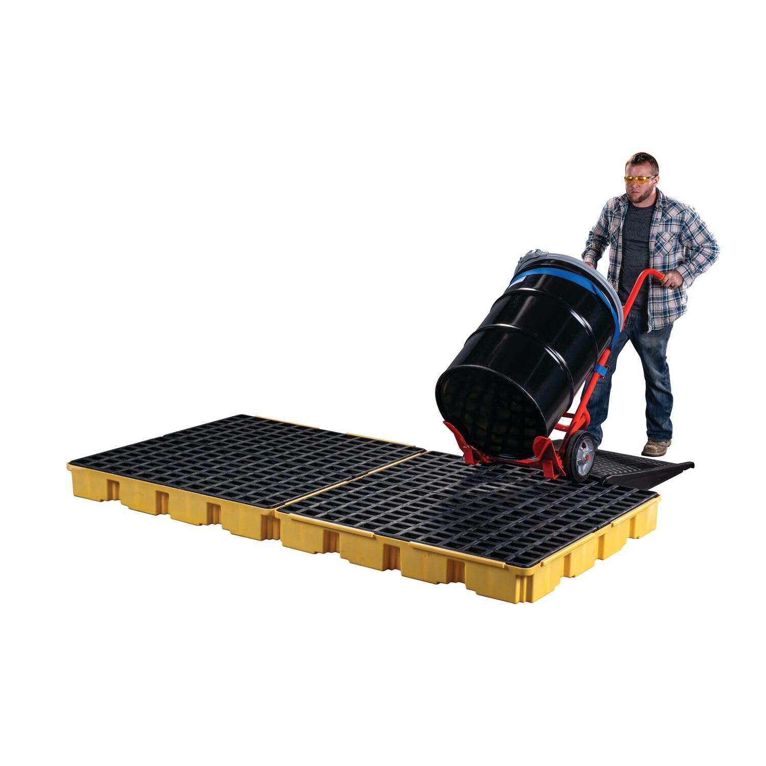 8 Eagle Drum Spill Platform with Drain and Forklift Pockets, 103.5"x51.5"x6.5", 121 Gallon Sump, 10,000 lbs. Load Capacity Containment Tray, Made in USA, Yellow, 1688D