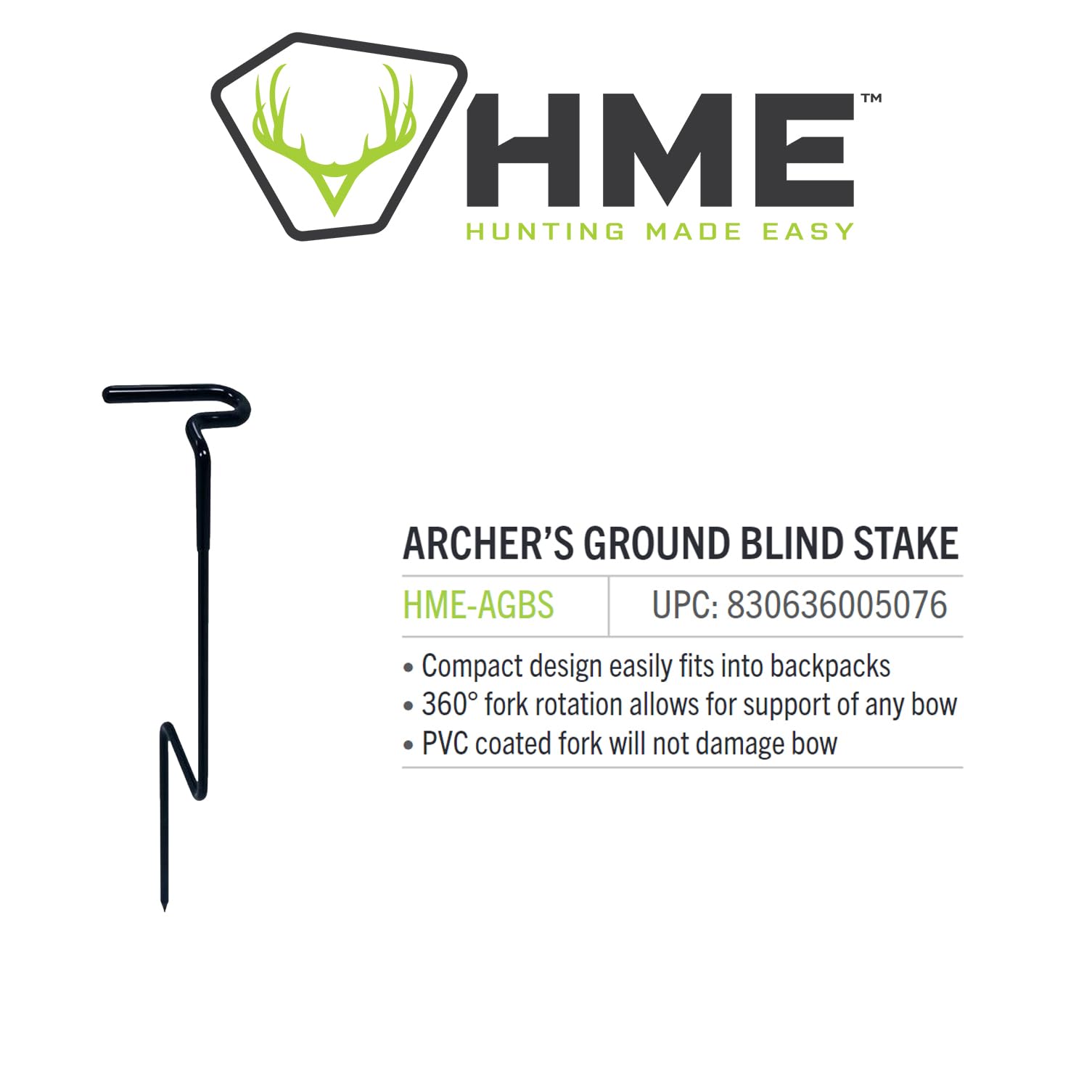HME Secure Durable Stable Versatile High-Quality Compact Portable Easy-To-Install Archer's Hunting Practicing Ground Blind Bow Stake - 360-Degree Fork Rotation