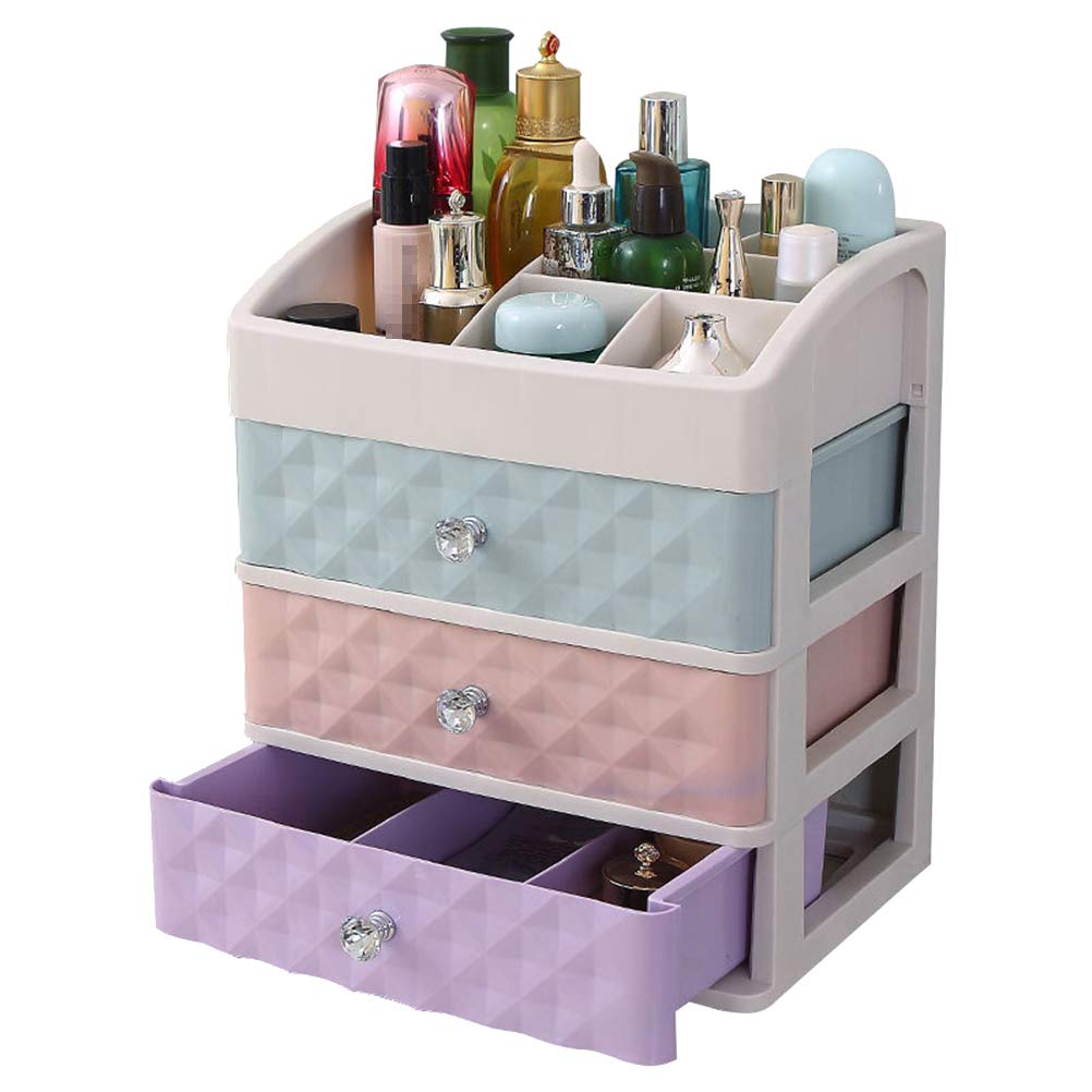 Make Up CABILOCK Organiser 3-Tier Multifunctional Saving Space Desktop Comestics Toiletry Organizer Makeup Storage Box with Drawers (Colorful)