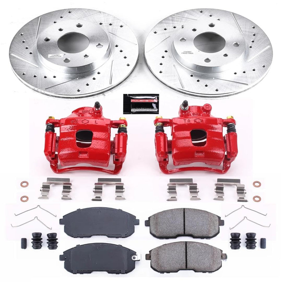 Power Stop Z23 Evolution Front Brake Caliper Kit- Brake Rotors | Carbon-Fiber Ceramic Brake Pads | Brake Calipers For Nissan Altima 1993-2001 | Nissan Sentra 2000-2006 [Vehicle Specific]