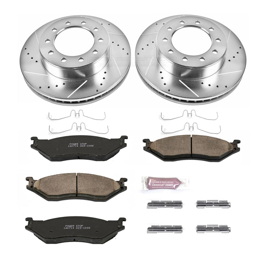 Power Stop K5964 Z23 Carbon Fiber Brake Pads with Drilled & Slotted Brake Rotors Kit For Ford F-450 Super Duty 2005-2016, Ford F-550 Super Duty 2005-2016 [Model Specific]
