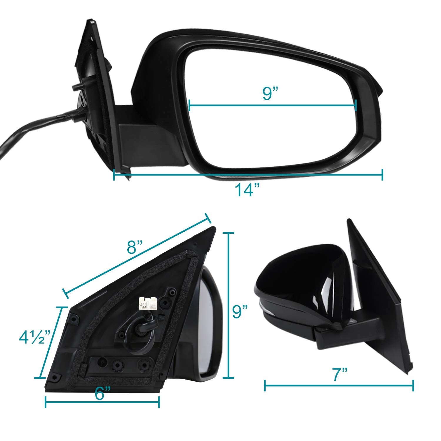 Power Heated Spec-D Tuning Glossy Black 7-Pin + LED Signal Right Passenger Side Mirror Compatible with Toyota RAV4 2013-2015