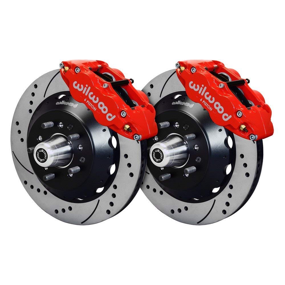 140-12638-DR WILWOOD FNSL6R Front Hub Kit,14.00", Drill, Red 65-69 Mustang, V8 Drum Spindle