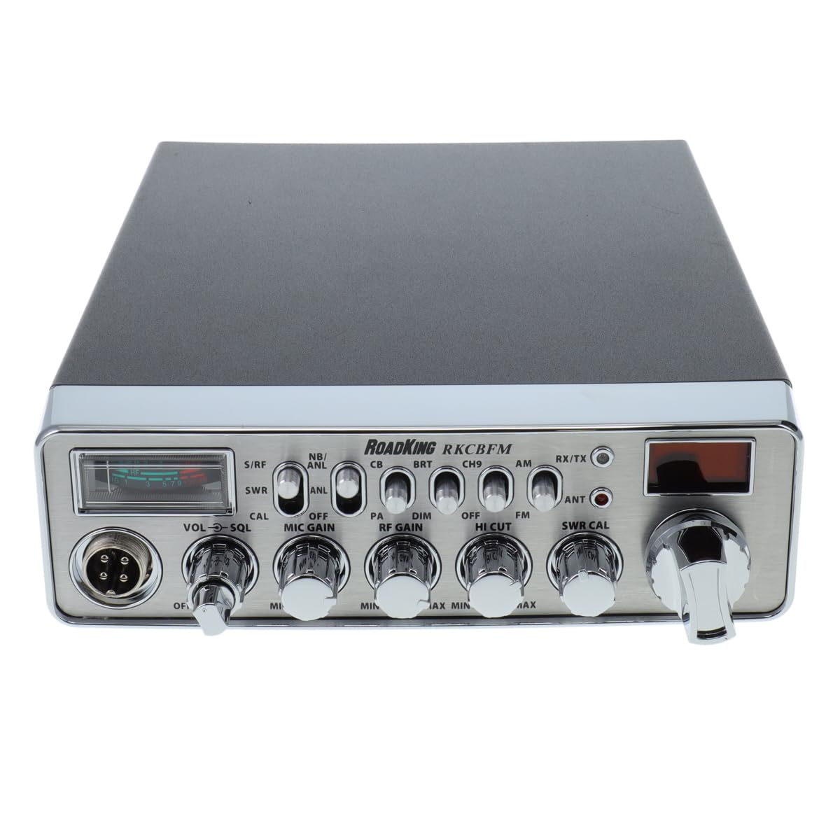RoadKing RKCBFM CB Radio Dual-Mode AM/FM for Truckers Full 40 Channels Pro Emergency Channel with Noise-Cancelling Mic Large Display - Silver