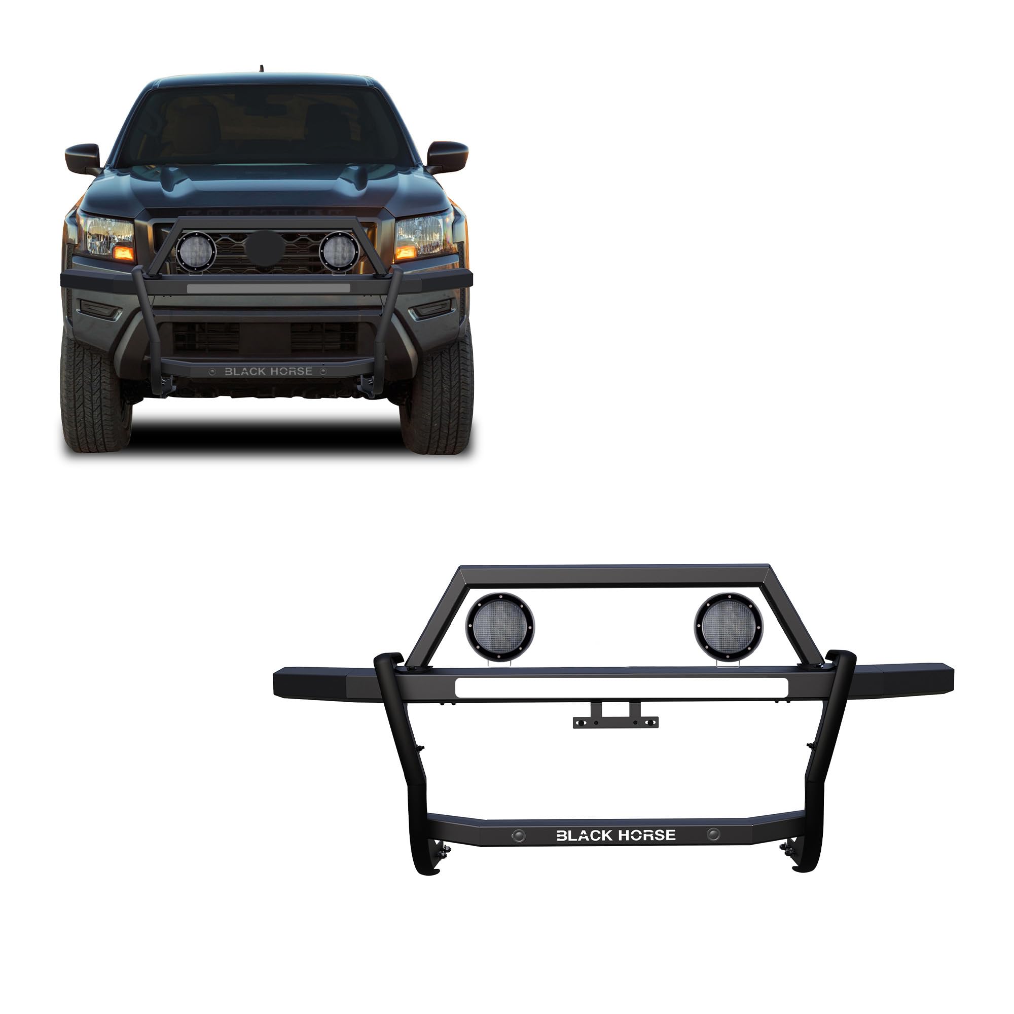 Rambler Black Horse Grille Guard Kit Modular Black Compatible with 2022-2024 Nissan Frontier-RAGN01-PLFB
