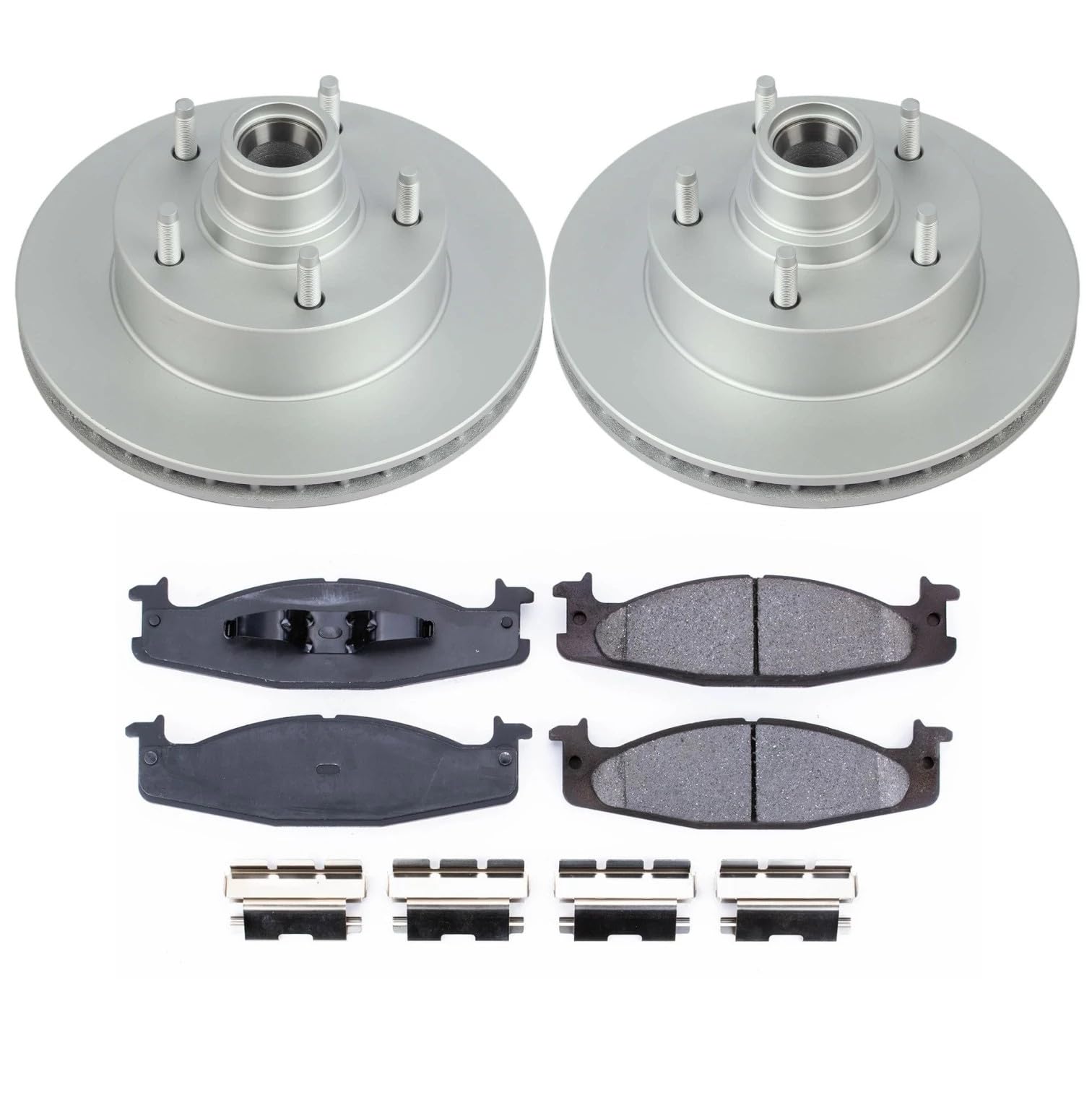 Power Stop Z17 Front Coated Rotor Kit-Coated Brake Rotors & Ceramic Brake Pads For Ford E-150 Econoline 1994-2001, Ford F-150 1994-1996 [Model Specific]