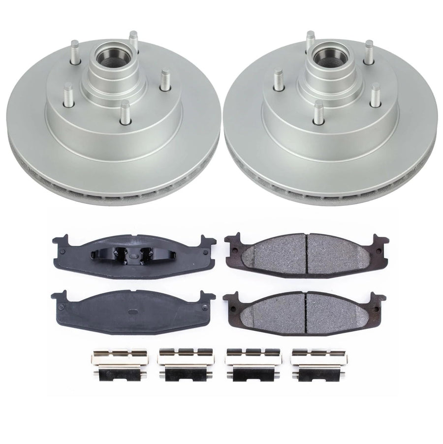 Power Stop Z17 Front Coated Rotor Kit-Coated Brake Rotors & Ceramic Brake Pads For Ford E-150 Econoline 1994-2001, Ford F-150 1994-1996 [Model Specific]