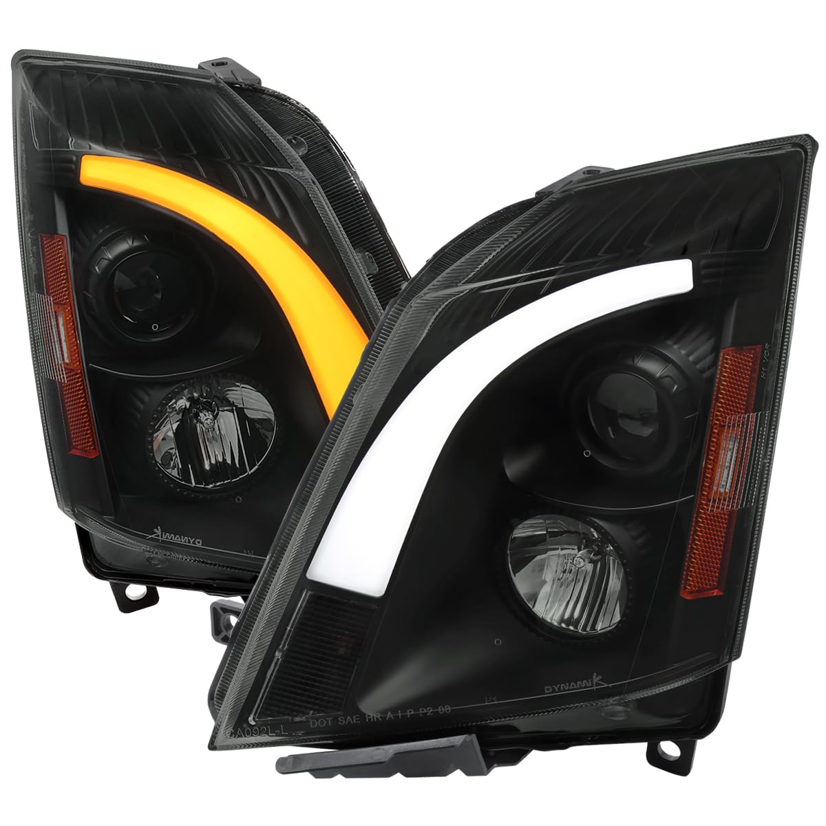 Black Smoke LED Switchback Projector Headlights SPEC-D TUNING Compatible with 2008-2014 Cadillac CTS, Left + Right Pair Headlamps Assembly