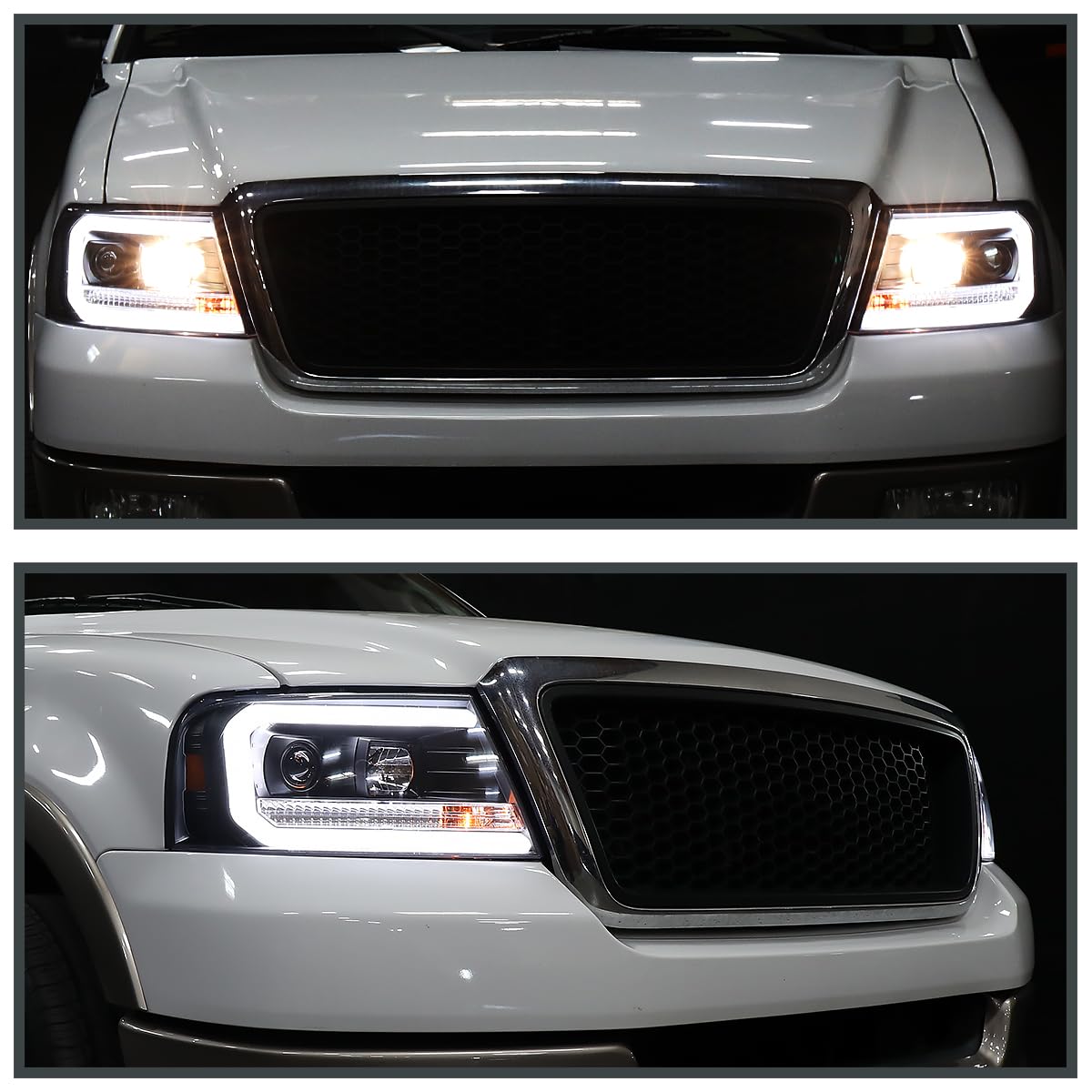 Black LED Tube Projector Headlights SPEC-D TUNING Compatible with 2004-2008 Ford F-150, 2006-2008 Lincoln Mark LT, Left + Right Pair Headlamps Assembly
