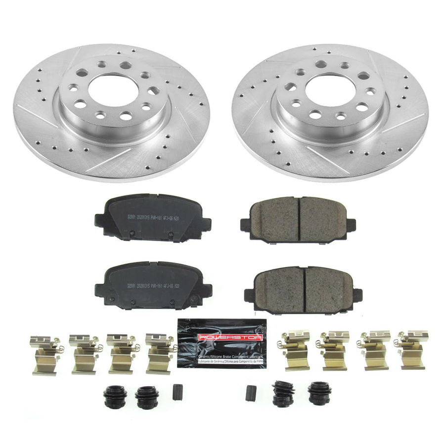 Power Stop K7736 Z23 Carbon Fiber Brake Pads Rear with Drilled & Slotted Brake Rotors Kit For Jeep Compass 2017-2022 [Model Specific]