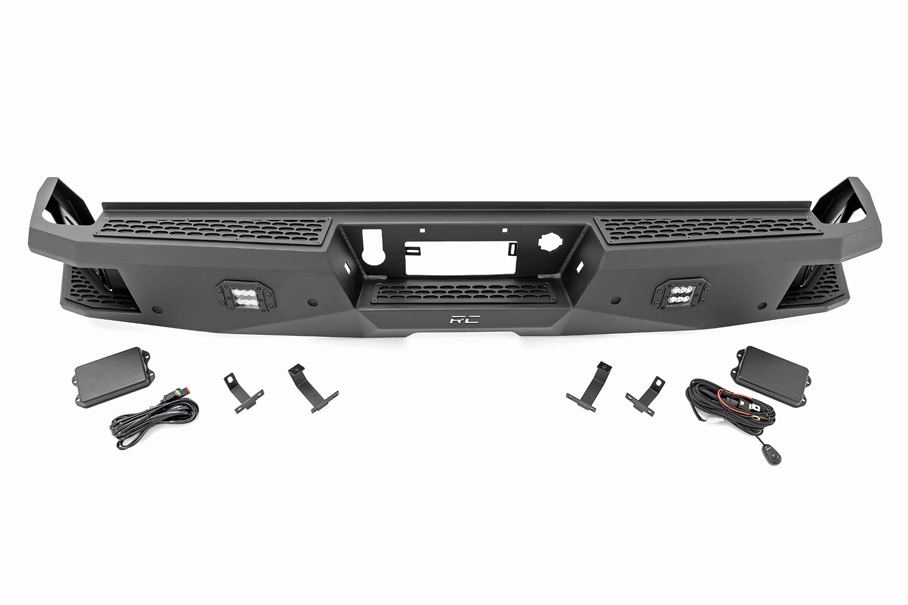Heavy Duty Rough Country Rear LED Light Bumper Kit for Chevy Silverado 1500 (2019-2024) - Integrated Steps, Flush Mount LED Lights