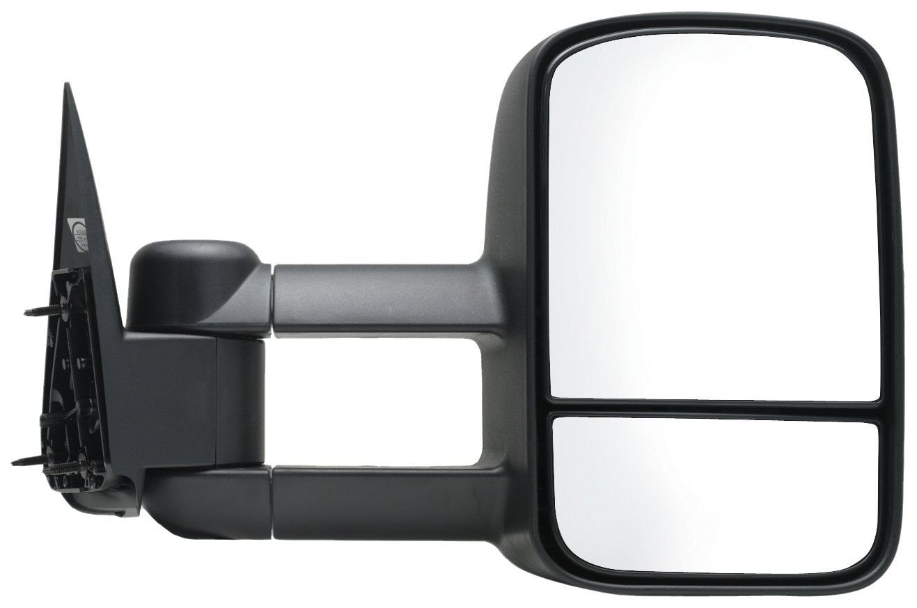 K Source Extendable Passenger Side Towing Mirror For 1999-2007 Escalade, Avalanche, Suburban, Tahoe, Yukon, Silverado, Sierra, Silverado/Sierra Classic. Textured Black, Manual, Dual Lens, Foldaway
