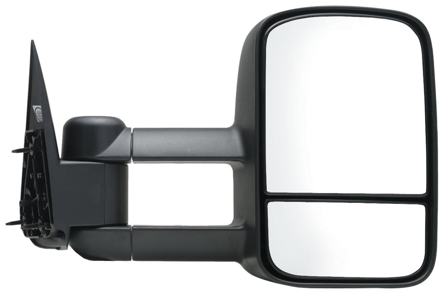 K Source Extendable Passenger Side Towing Mirror For 1999-2007 Escalade, Avalanche, Suburban, Tahoe, Yukon, Silverado, Sierra, Silverado/Sierra Classic. Textured Black, Manual, Dual Lens, Foldaway