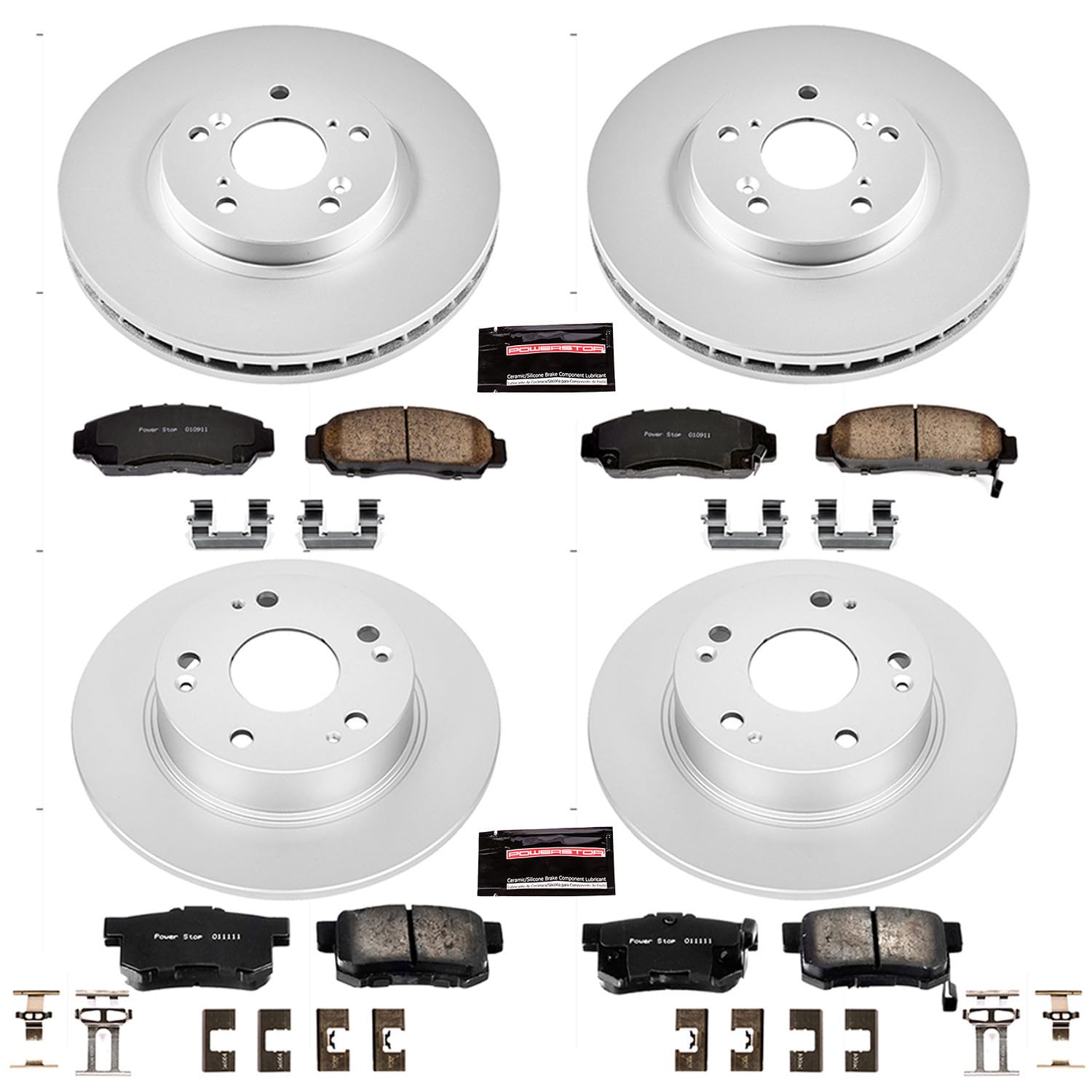 Power Stop CRK2297 Brake Rotor & Coated Ceramic Brake Pads- front & rear For Acura TSX 2004-2008, Honda Accord 2003-2007 [Model Specific]