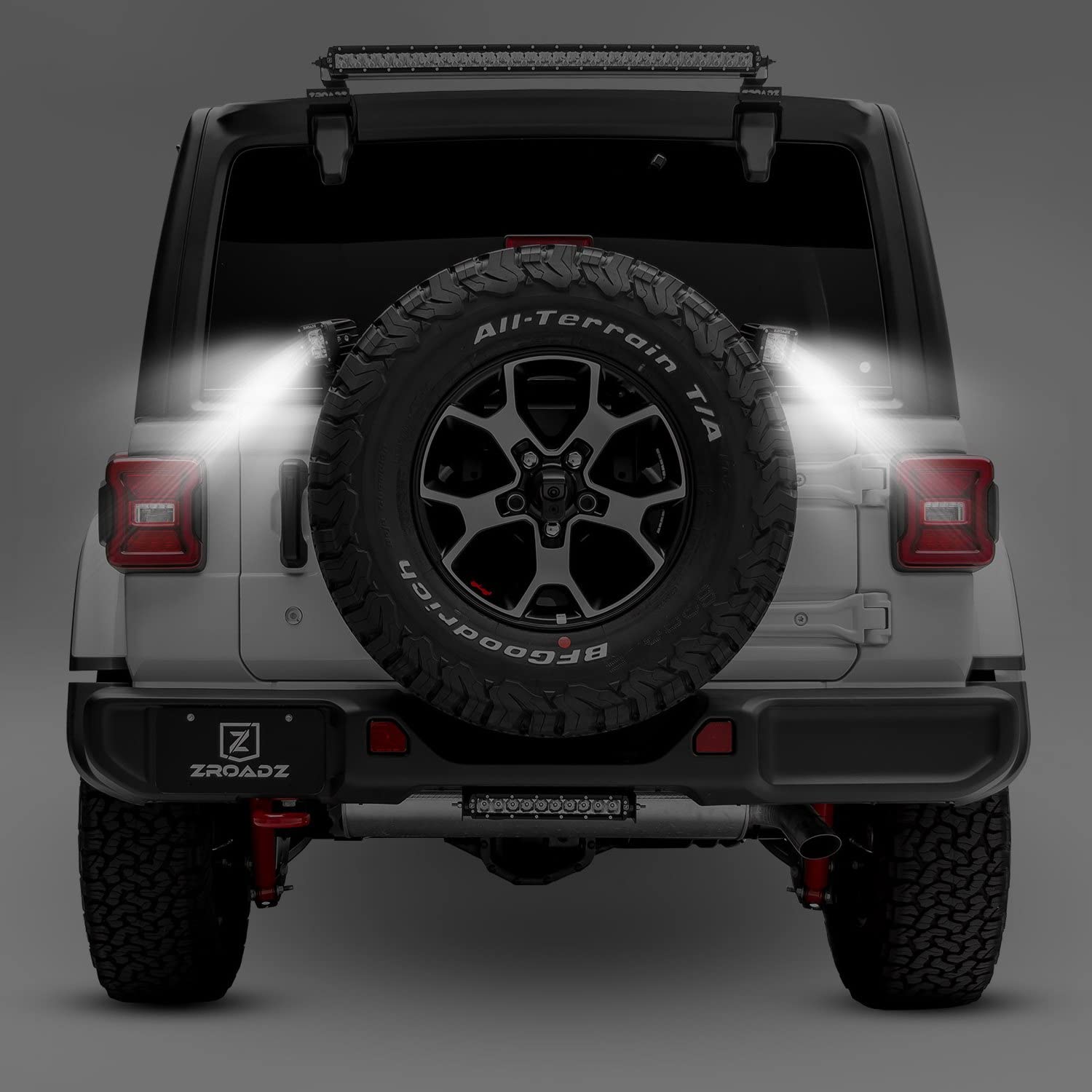 ZROADZ LED Bracket Rear Tire - Compatible w/ 2019-2022 Jeep JL - to Mount (2) 3 Inch LED Pod Lights - Mild Steel Gloss Black Finish - Bolt-On Easy Installation - PN #Z394951