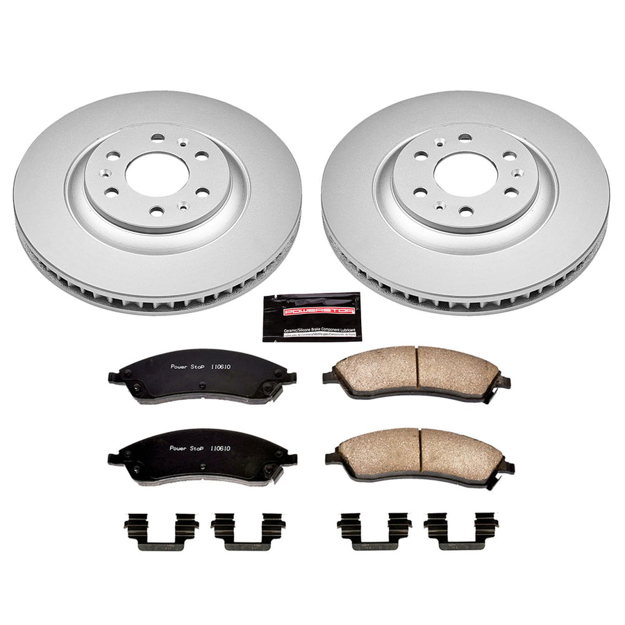 Power Stop Coated Brake Rotor CRK1449 & Ceramic Brake Pads- front For Cadillac SRX 2004-2009 [Model Specific]