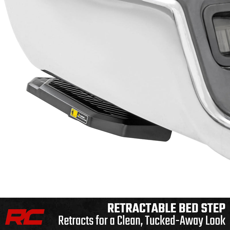 Rough Country Bed Step Retractable for Ram 1500 Truck (2009-2018) - Driver Side, Manual Pull Tailgate Step, Non-Slip Truck Step