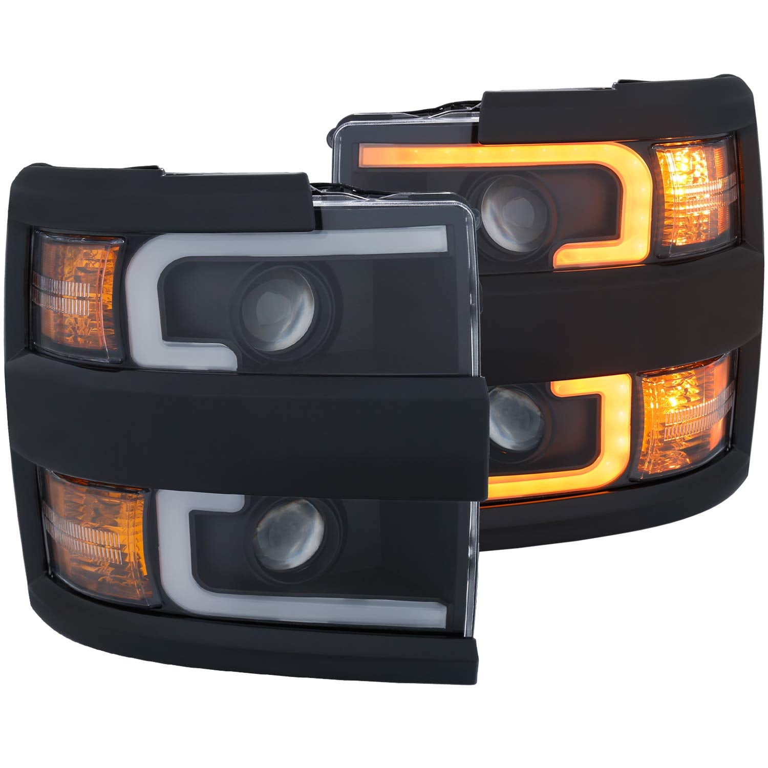 CHEVY SILVERADO 2500HD,3500HD AnzoUSA 15-19 PROJECTOR SWITCHBACK HEADLIGHT BLACK w/AMBER (BLACK RIM