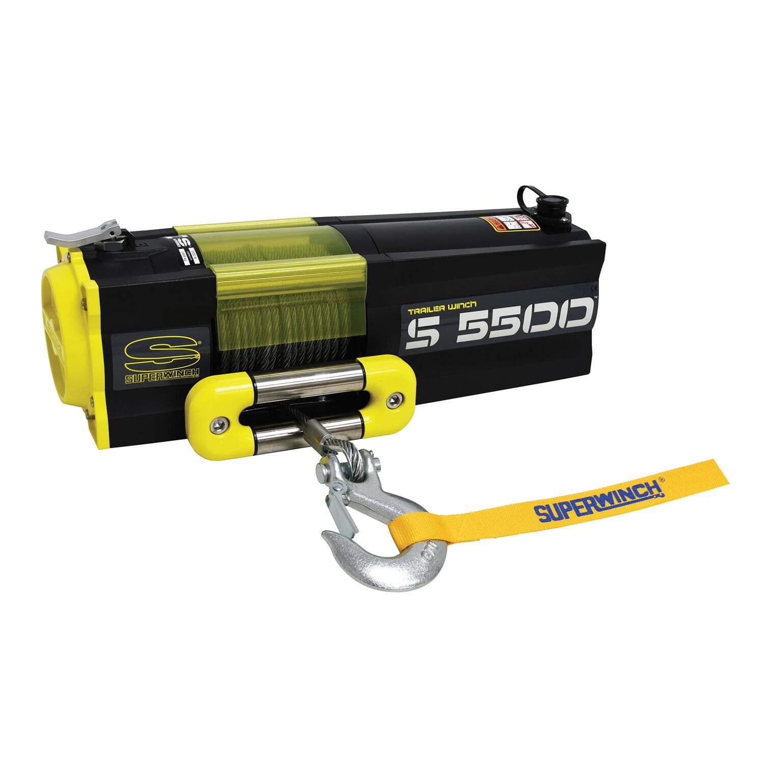 S5500 Superwinch 1455200 Trailer Winch 5500lb(2495kg) Single Line Pull with Roller Fairlead 9/32" x 60' Steel Rope 30.5ft Corded Handheld Remote
