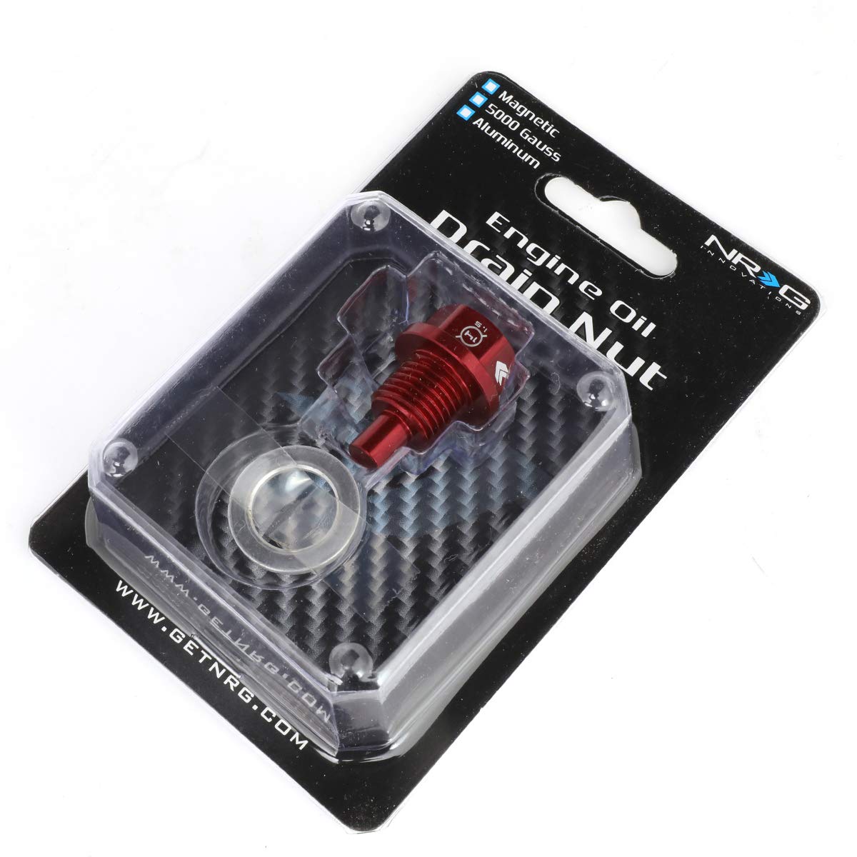 Magnetic Oil Drain Plug NRG Innovations, M14 X 1.5 Thread Size Engine Oil Drain Nut w/Washer, Red, T-6061 Aluminum w/Stainless Steel Internal Magnet, NRG-NOP-100RD