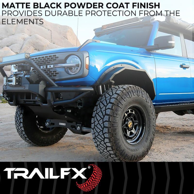 Fender Flares TrailFX for Ford Bronco 4 Door 2021-2025 Angled Tube Style Bolt-On 4.75 Inch Tire Coverage Matte Black Powder Coated Steel Set of 2 BR008T
