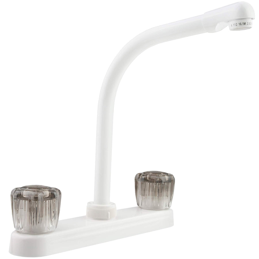Dura Faucet Hi-Rise DF-PK210S-WT Kitchen Sink Faucet with Smoked Acrylic Knobs (White)