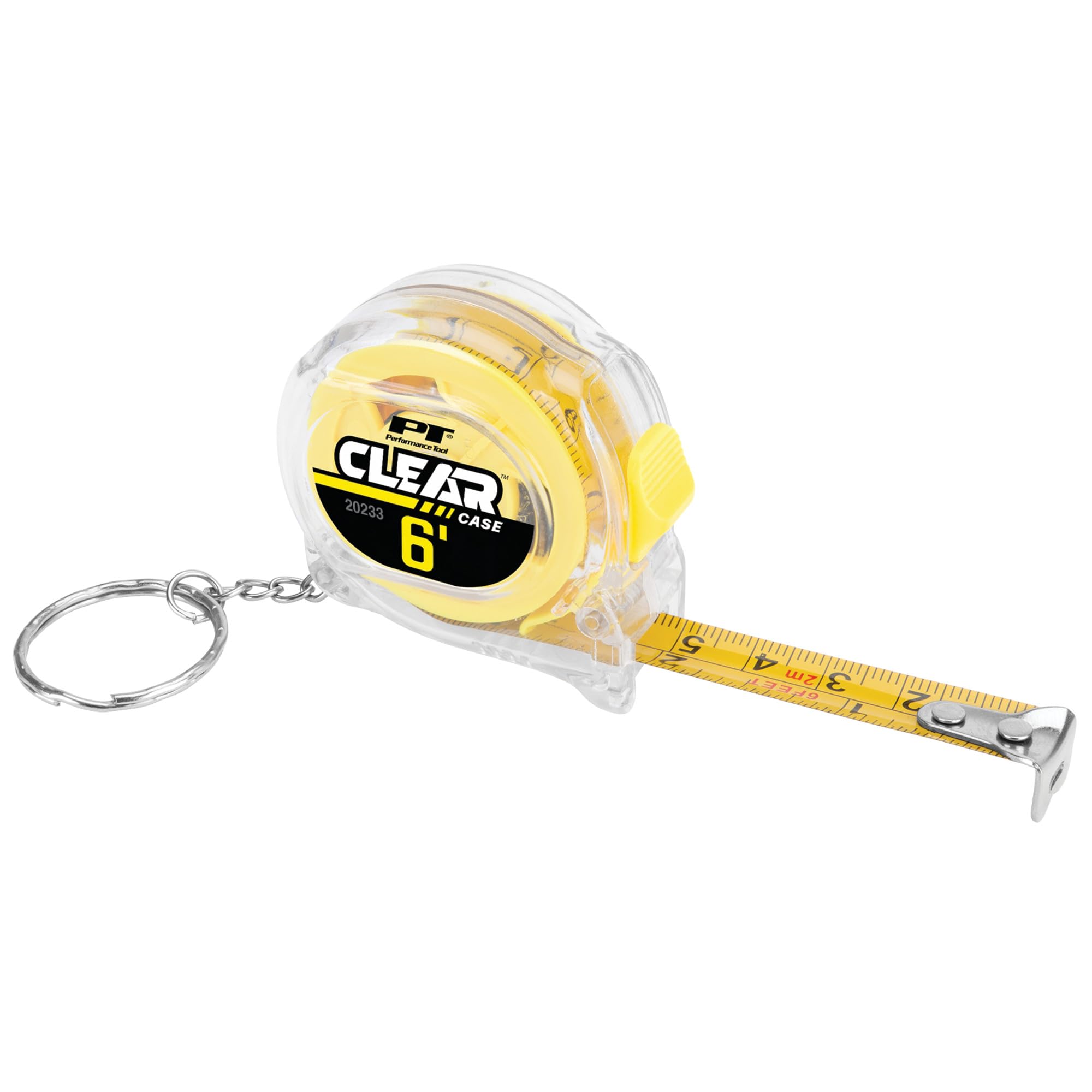 6' Clear Performance Tool Mini Tape Measure, SAE & Metric Measurements Printed on Both Sides