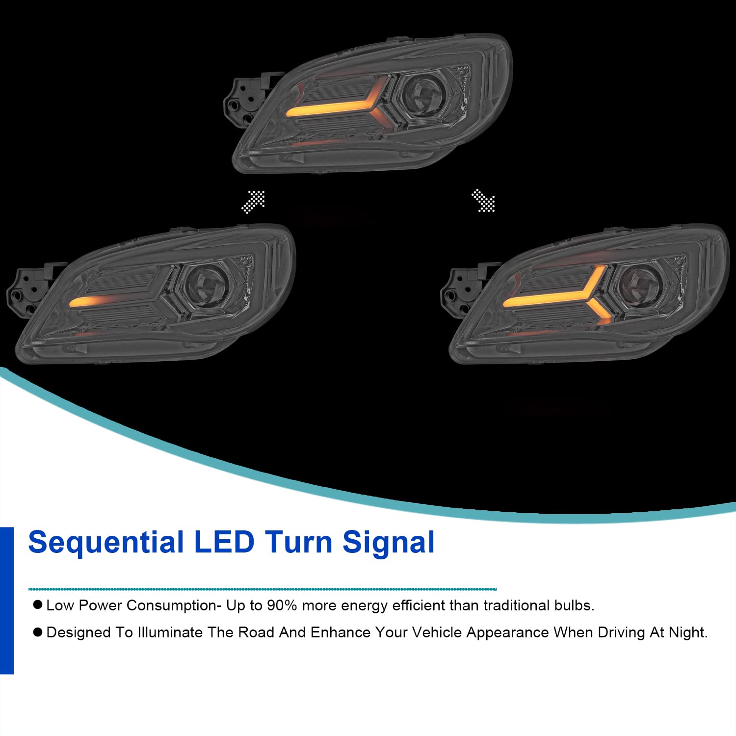 Chrome Projector Headlights SPEC-D TUNING w/Sequential LED Turn Signal Compatible with 2006-2007 Subaru Impreza WRX/STI Models Only, Left + Right Pair Headlamp Assembly