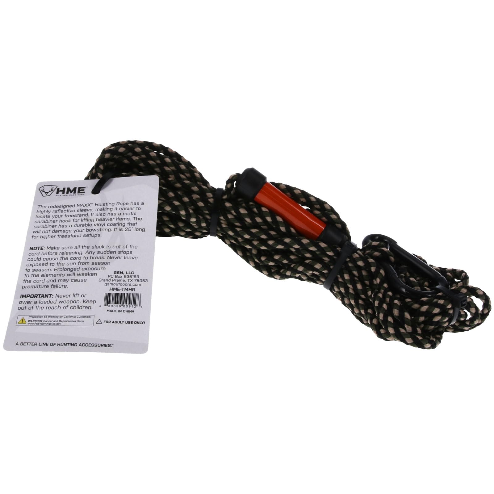 Maxx Hoist Rope HME (25 FT) - Reliable Sturdy Adjustable Easy-to-Install Hunting Gear Lift System with Highly Reflective Band
