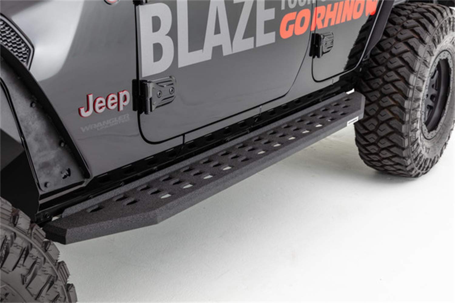 RB20 Running Boards & Brackets Go Rhino | Galvanized Steel, Protective Bedliner Coating | 69450673T | Fits 2018-2024 Jeep Wrangler JLU, 4-Door