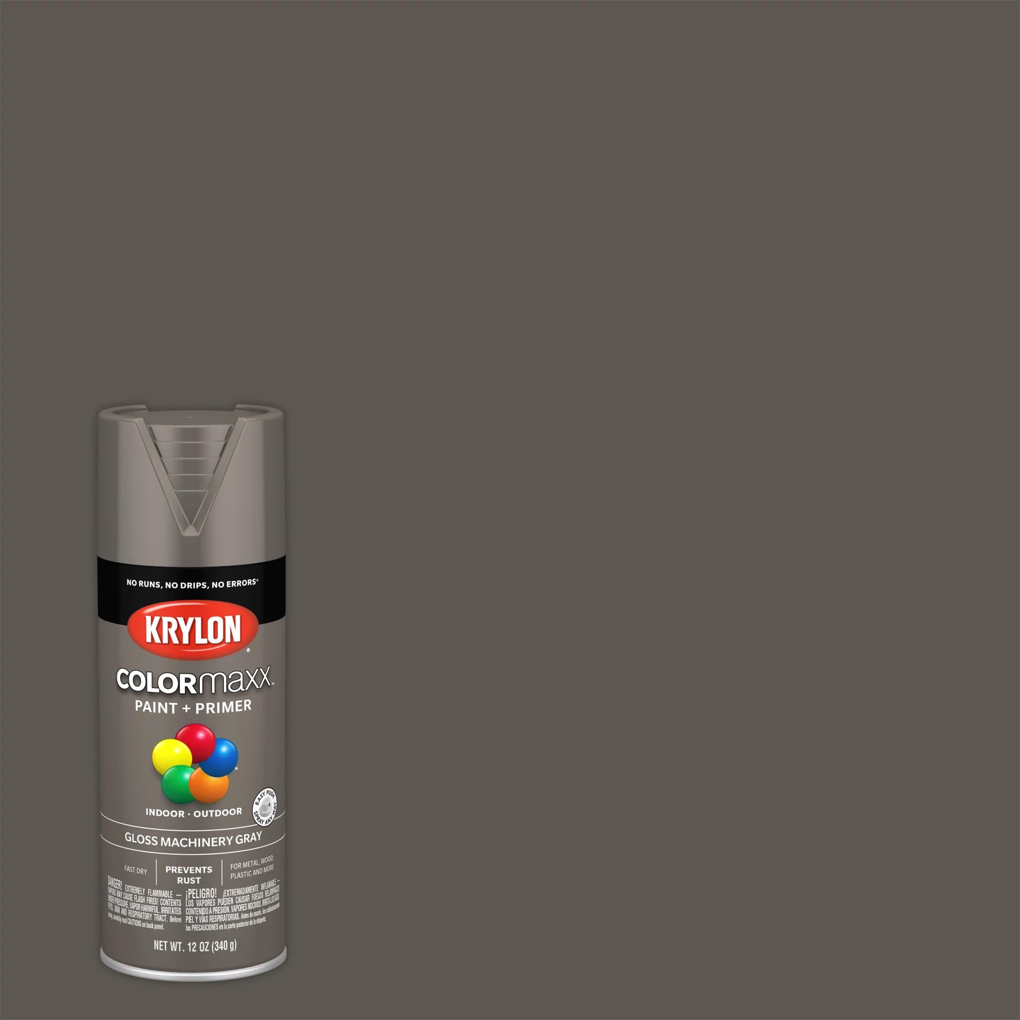 Krylon K05599007 Spray Paint and Primer COLORmaxx for Indoor/Outdoor Use, Gloss Machinery Gray, 12 Ounce (Pack of 1)