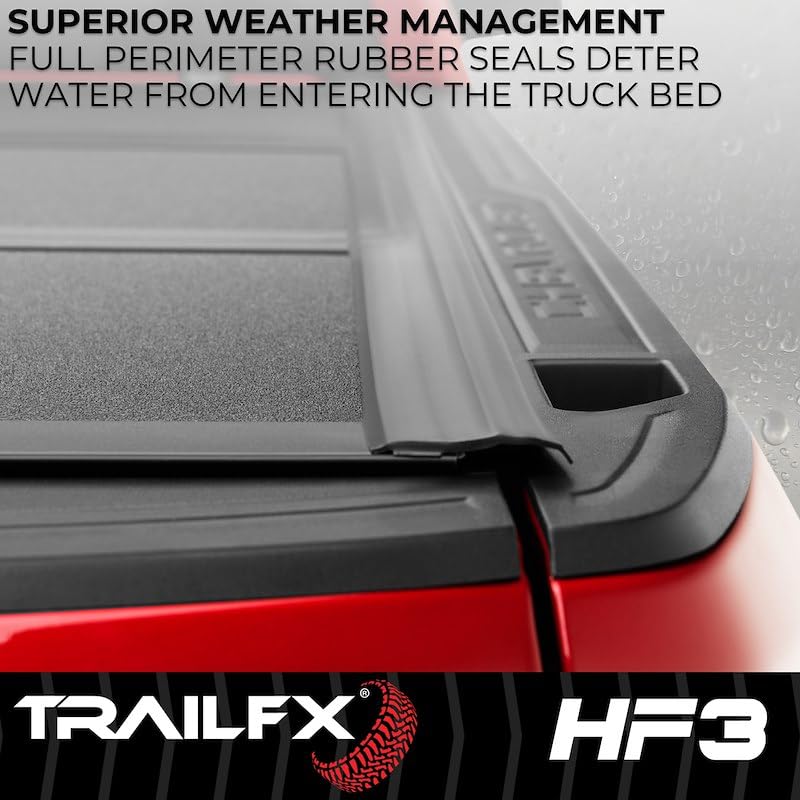 Toyota Tacoma Hard Tri-Fold Tonneau Cover Fits 5 Foot Bed 2024-2025 Lockable with OEM Tailgate Lock 3 Panel Folding Design Gloss Black Powder Coated Aircraft-Grade Aluminum TrailFX TFX8013