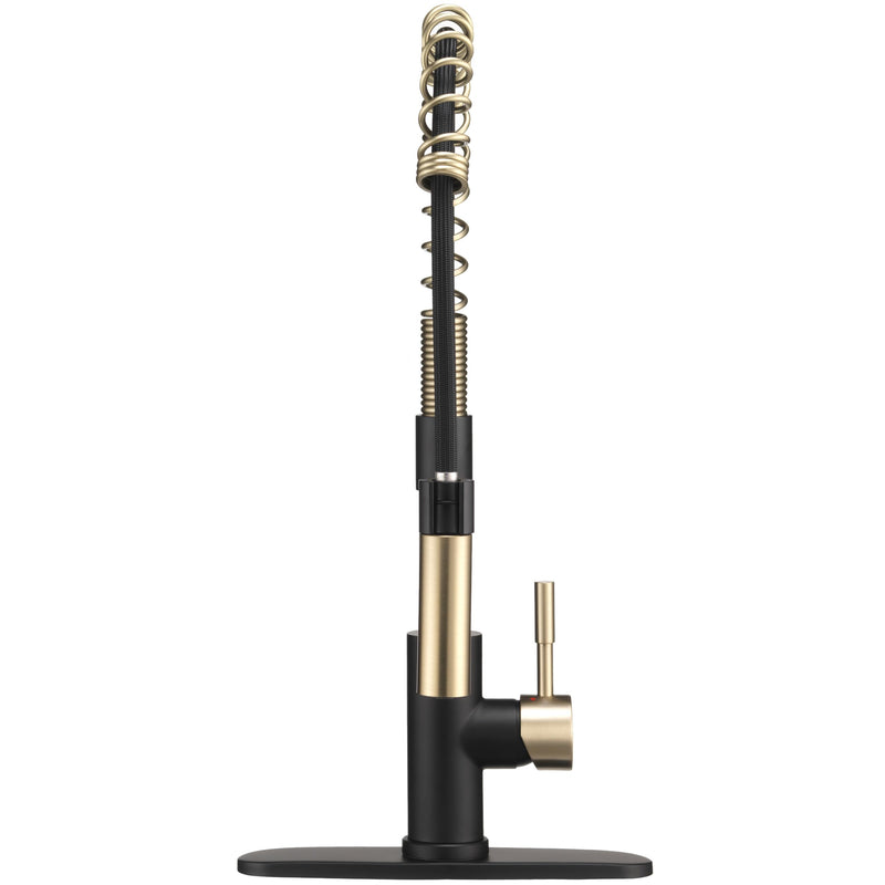 Dura Faucet RV Swivel DF-MK504SLK-MB High-Arc Spring Kitchen Sink Faucet - Single Handle - Kitchen Faucet with Pull-Down Sprayer - Optional Deck Plate (Matte Black/Matte Gold)