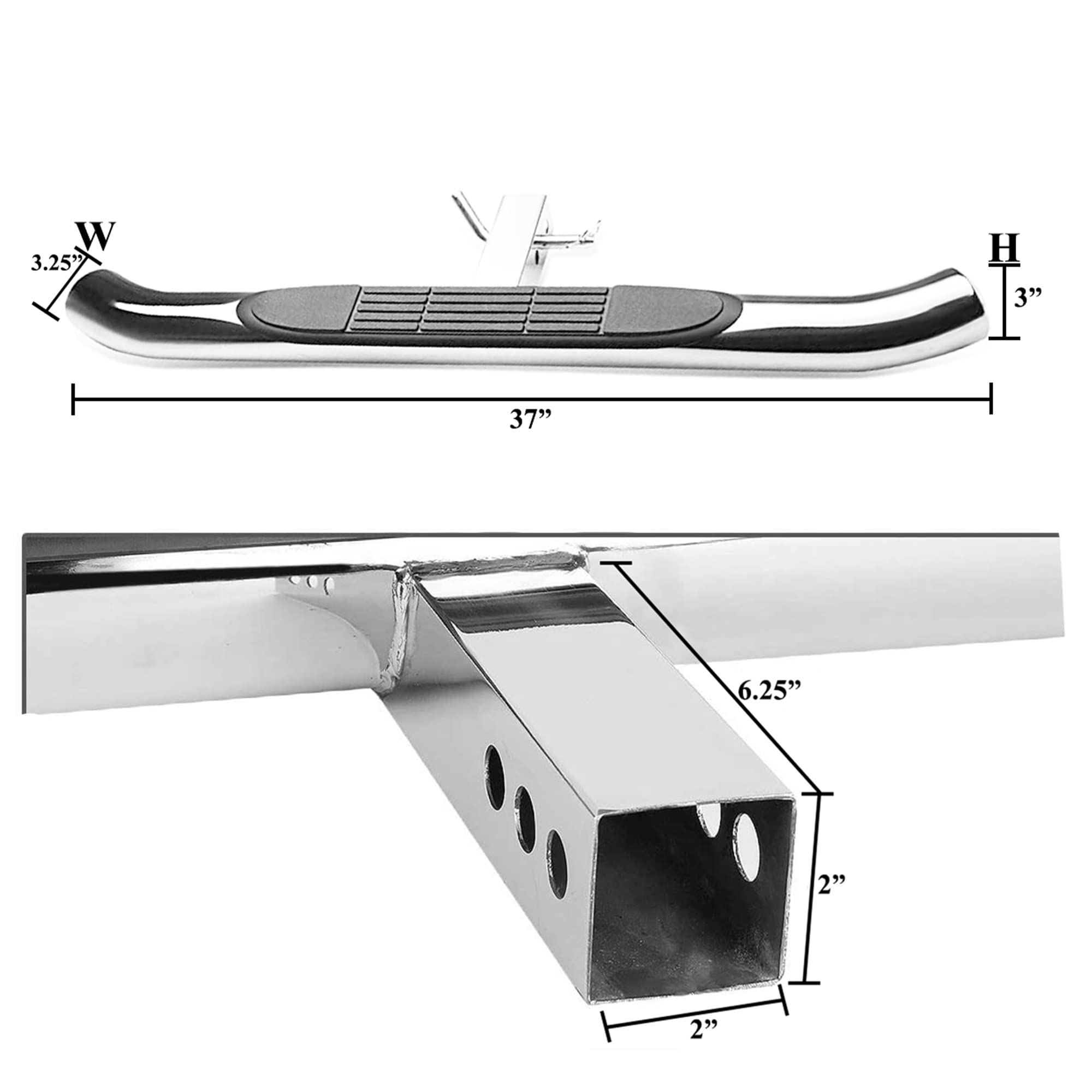 Black Horse Off Road Stainless Steel Rear Hitch Step Compatible with Universal-Universal Universal Universal Fits in 2â€ Class III Hitch Receiver 3" Round